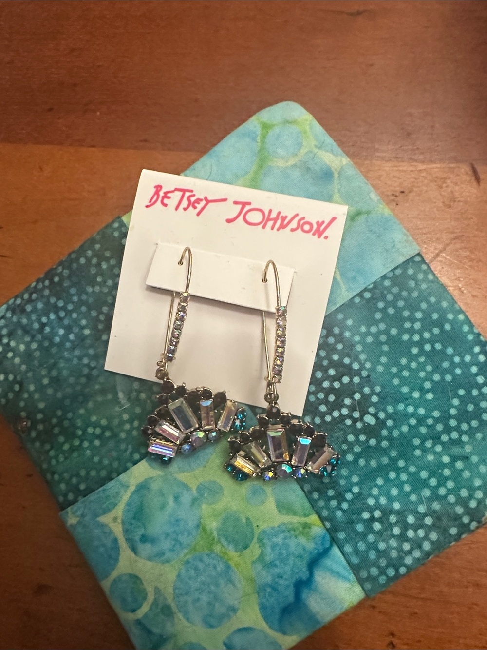 Betsey Johnson Iridescent Crystal Fan Drop Earrings - Gold